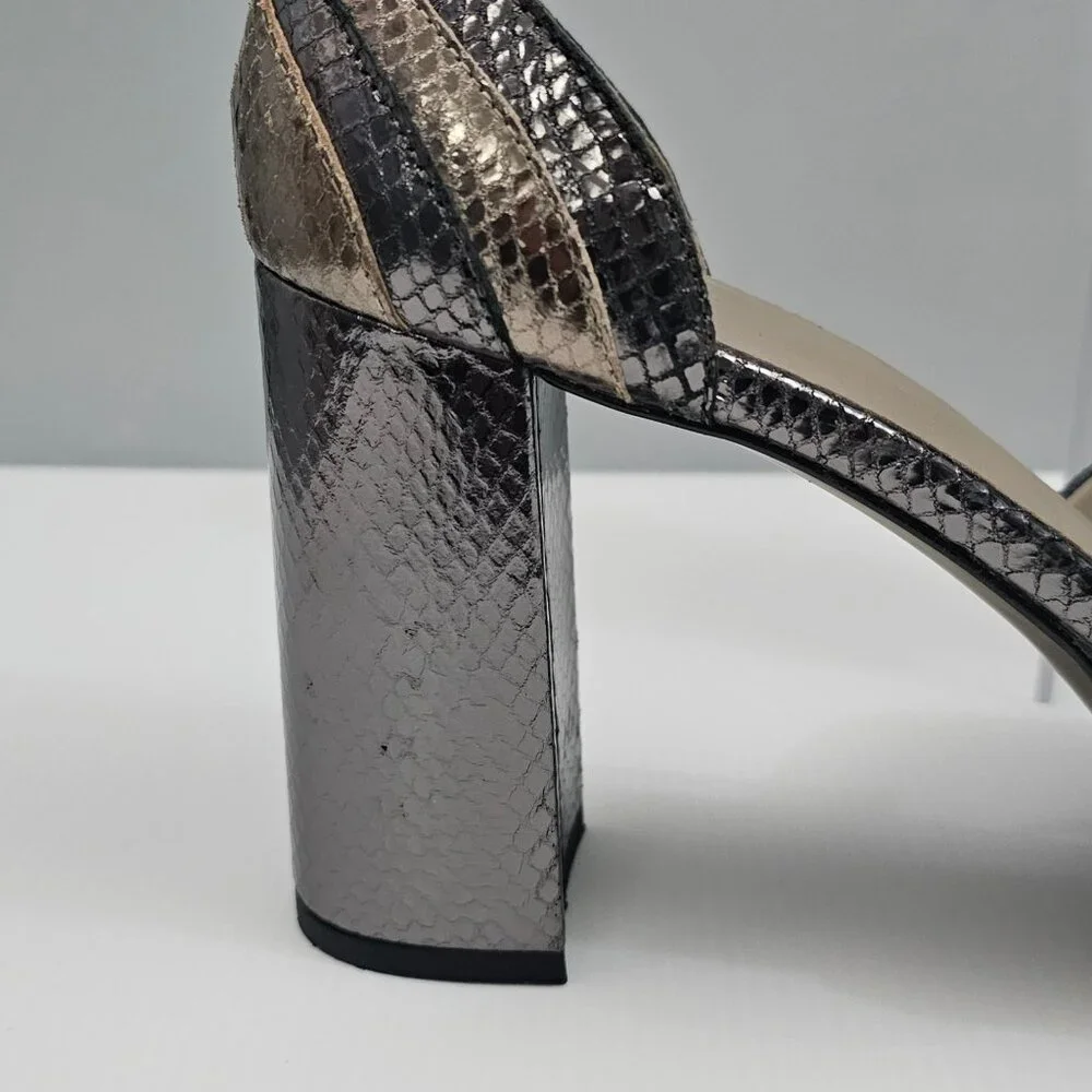 AllSaints Tia Platform Heel Sandal Womens 10 Metallic Bronze Gold Gray Embossed - Picture 5 of 16